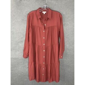 J. Jill Shirt Dress Womens Sz XS Terracotta Button Up Tiered Pleated Relaxed Fit